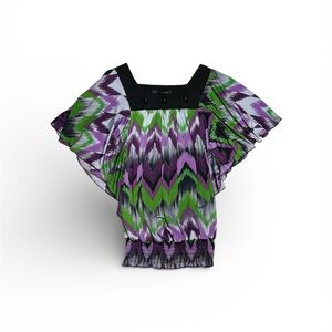 Vintage Mymichelle Y2K Flutter Sleeve Chevron Blouse, Size S